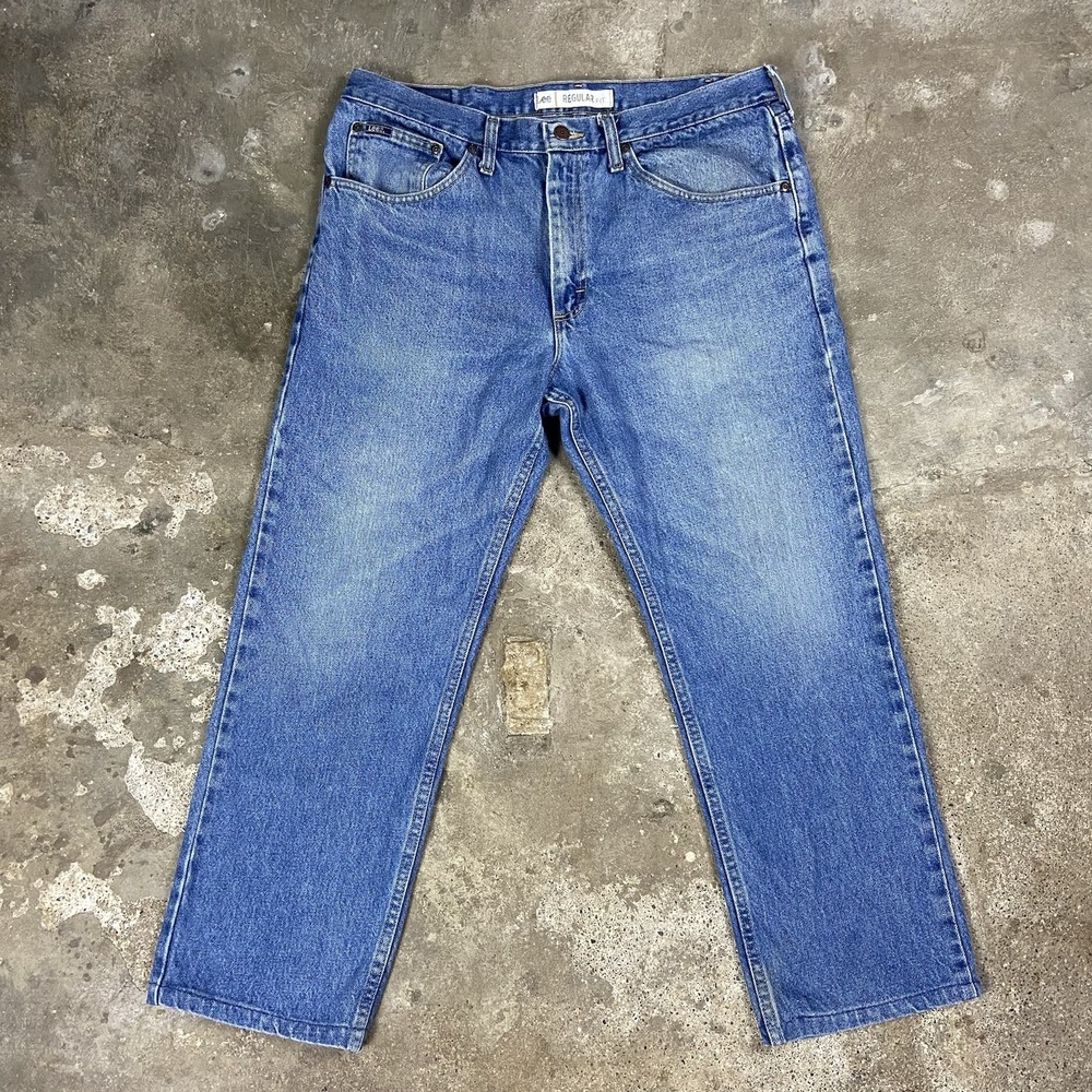Lee Jeans Size 36x29 Regular Fit Blue Denim Medium Wash Straight Leg Casual